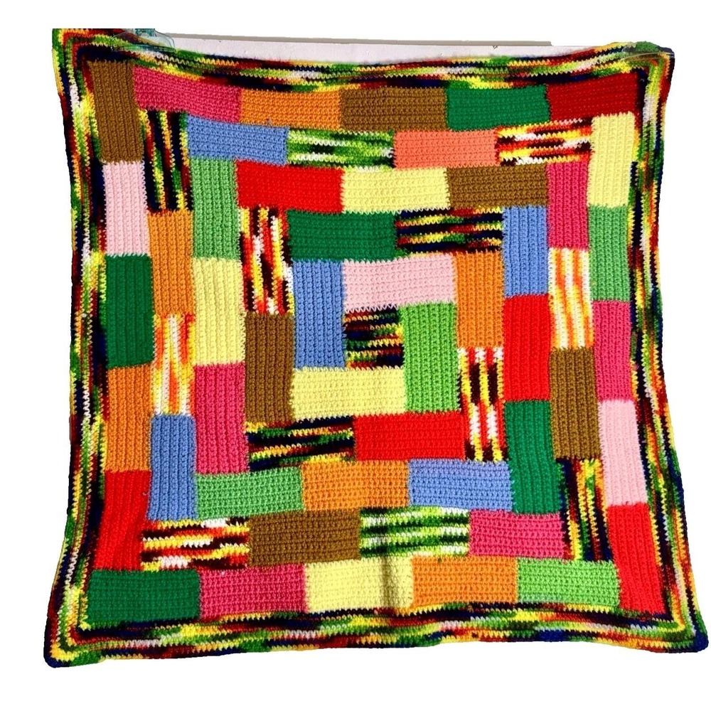 Vintage Hand Crocheted Multicolor Patchwork Granny Square Baby Afghan Throw - Picture 2 of 6